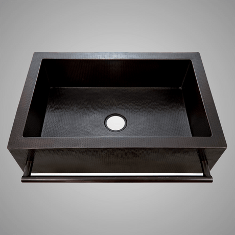33" Jarzer Hammered Copper Single-Bowl Farmhouse Sink with Towel Bar