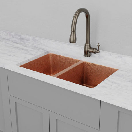 33" Joliet Hammered Copper Double-Bowl Undermount Sink