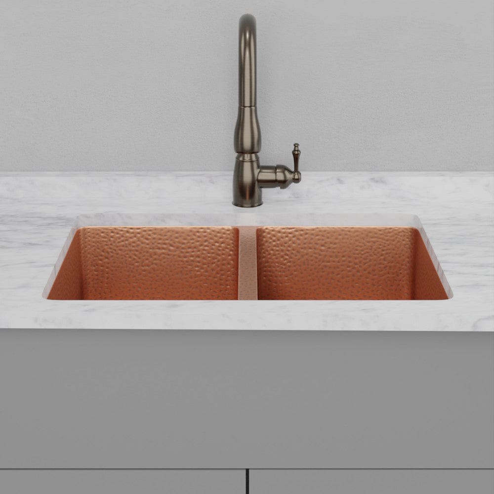 33" Joliet Hammered Copper Double-Bowl Undermount Sink