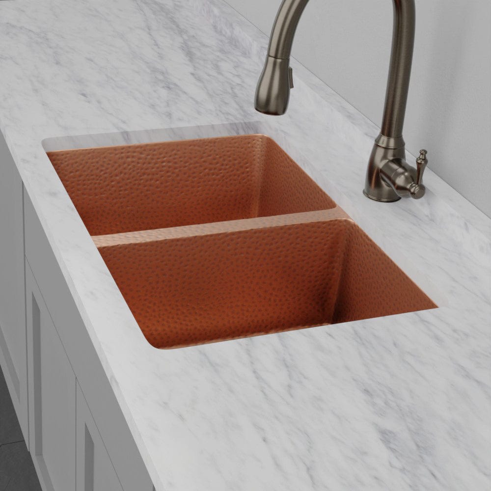 33" Joliet Hammered Copper Double-Bowl Undermount Sink