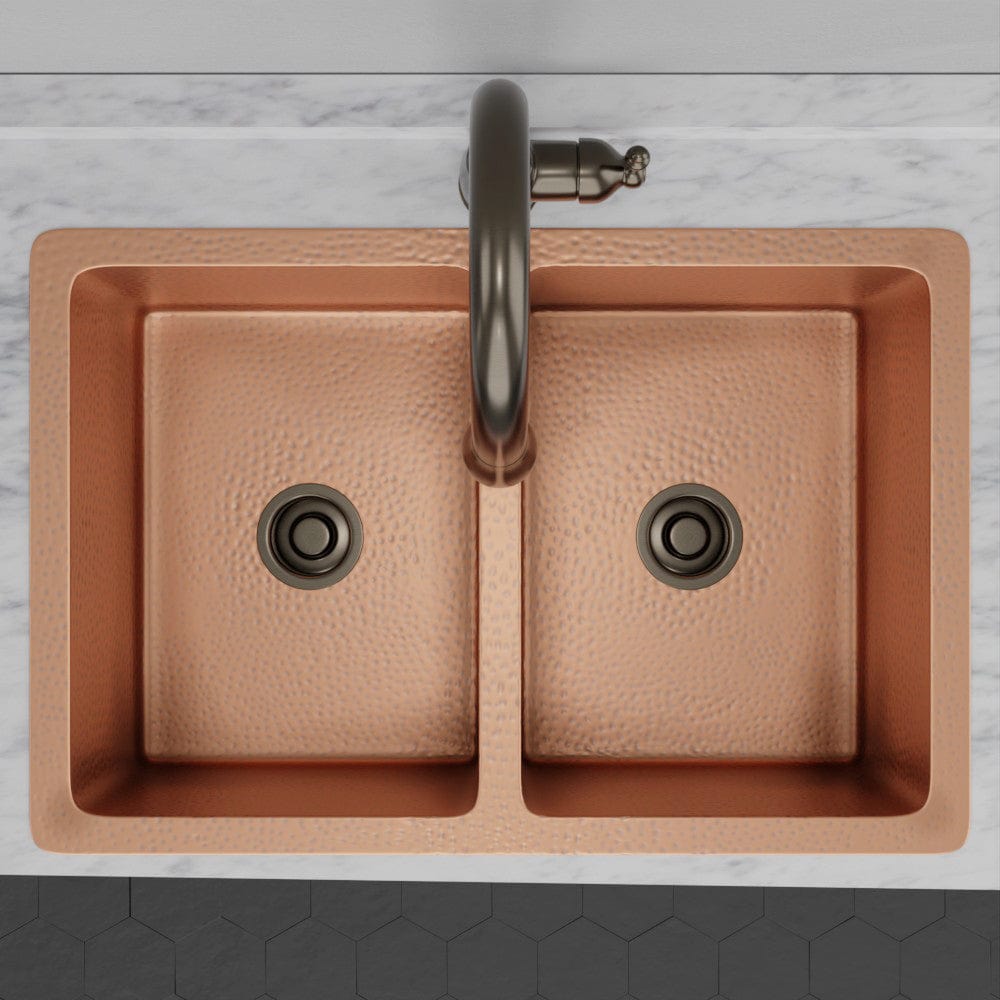 33" Joliet Hammered Copper Double-Bowl Undermount Sink