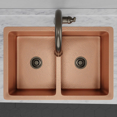33" Joliet Hammered Copper Double-Bowl Undermount Sink