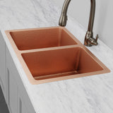 33" Joliet Hammered Copper Double-Bowl Undermount Sink
