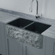 33" Kennesaw Polished Blue Gray Granite 50/50 Double-Bowl Farmhouse Sink - Chiseled Apron