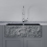 33" Kennesaw Polished Blue Gray Granite 50/50 Double-Bowl Farmhouse Sink - Chiseled Apron
