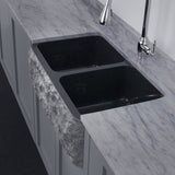 33" Kennesaw Polished Blue Gray Granite 50/50 Double-Bowl Farmhouse Sink - Chiseled Apron