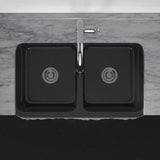 33" Kennesaw Polished Blue Gray Granite 50/50 Double-Bowl Farmhouse Sink - Chiseled Apron