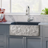 33" Kennesaw Polished Blue Gray Granite Single-Bowl Farmhouse Sink - Chiseled Apron