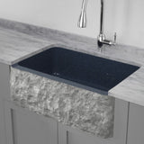 33" Kennesaw Polished Blue Gray Granite Single-Bowl Farmhouse Sink - Chiseled Apron
