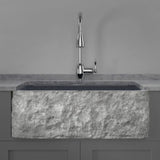 33" Kennesaw Polished Blue Gray Granite Single-Bowl Farmhouse Sink - Chiseled Apron