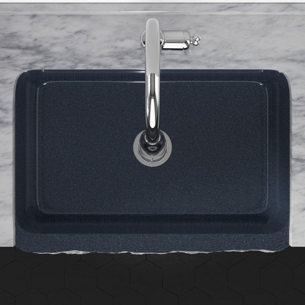 33" Kennesaw Polished Blue Gray Granite Single-Bowl Farmhouse Sink - Chiseled Apron