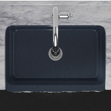 33" Kennesaw Polished Blue Gray Granite Single-Bowl Farmhouse Sink - Chiseled Apron