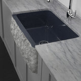 33" Kennesaw Polished Blue Gray Granite Single-Bowl Farmhouse Sink - Chiseled Apron