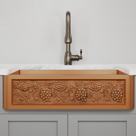 33" Lynn Copper Grape Design Single-Bowl Farmhouse Sink