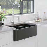 33" Mableton Smooth Polished Black Granite Double-Bowl Farmhouse Sink