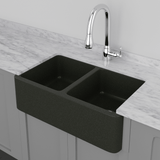 33" Mableton Smooth Polished Black Granite Double-Bowl Farmhouse Sink