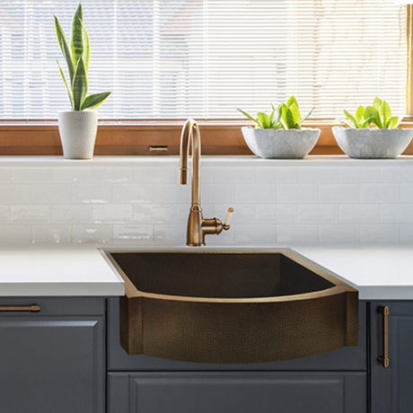 33" Molencon Extra-Wide Hammered Copper Single-Bowl Farmhouse Sink with Rippled Apron
