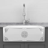33" Parisi Handcrafted Fireclay Single-Bowl Framed Medallion Motif Farmhouse B-Grade Sink - White