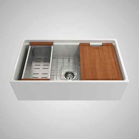 33" Randell Fireclay Single-Bowl Workstation Farmhouse Sink