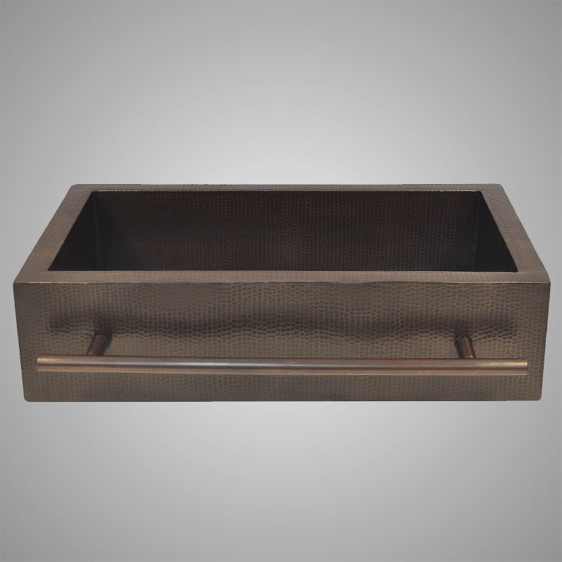 33" Selzergor Hammered Copper Single-Bowl Farmhouse Sink with Towel Bar