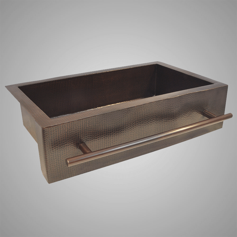 33" Selzergor Hammered Copper Single-Bowl Farmhouse Sink with Towel Bar