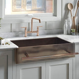 33" Selzergor Hammered Copper Single-Bowl Farmhouse Sink with Towel Bar