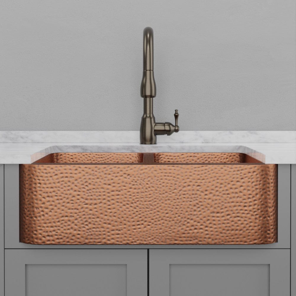 33" Sinclair Hammered Copper Double-Bowl Farmhouse Sink