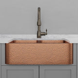33" Sinclair Hammered Copper Double-Bowl Farmhouse Sink