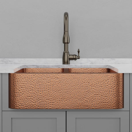 33" Sinclair Hammered Copper Double-Bowl Farmhouse Sink