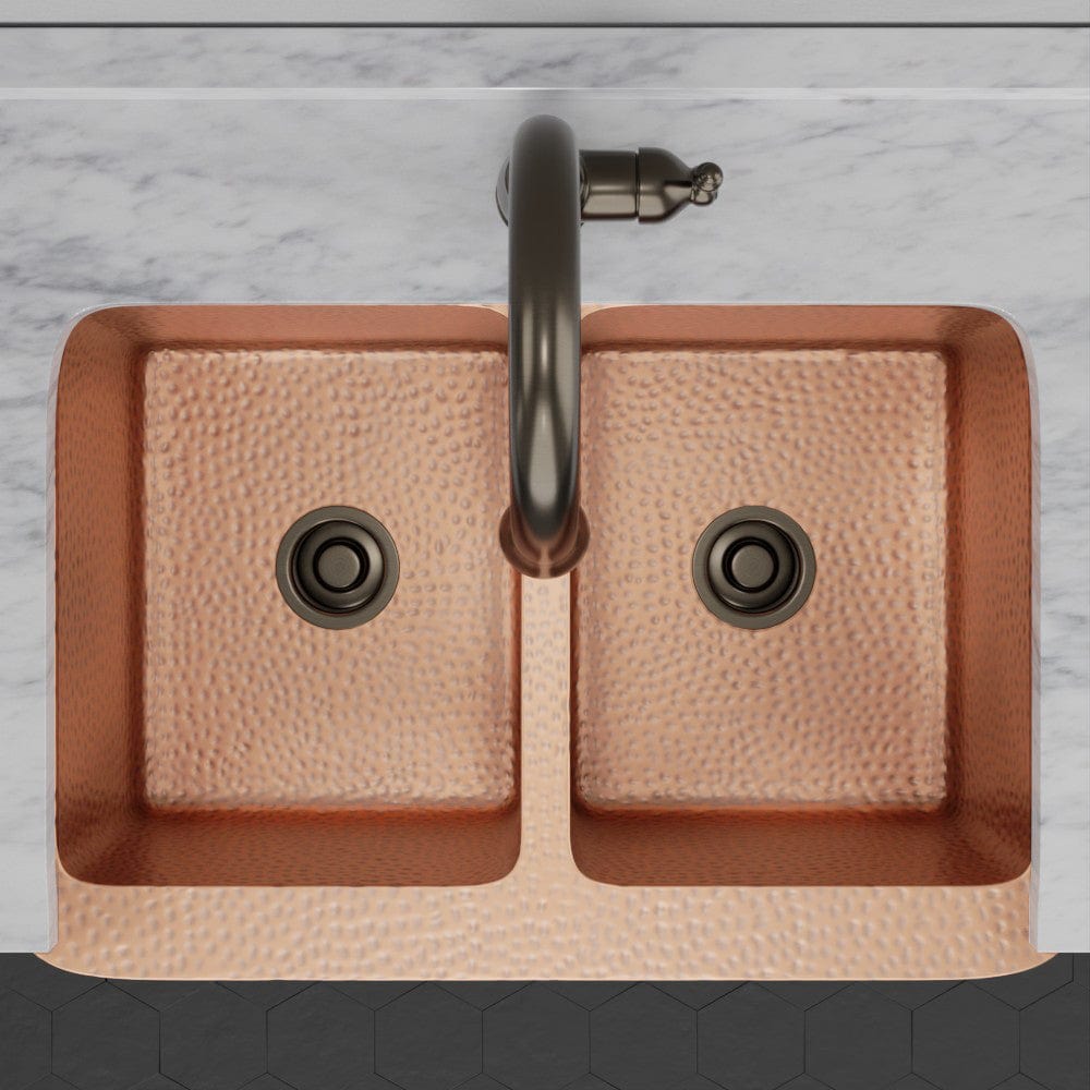 33" Sinclair Hammered Copper Double-Bowl Farmhouse Sink
