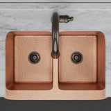 33" Sinclair Hammered Copper Double-Bowl Farmhouse Sink