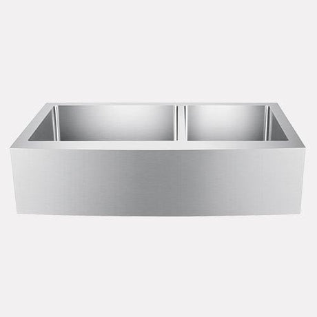 33" Sipsey Stainless Steel 60/40 Offset Double-Bowl Farmhouse Sink - Curved Apron