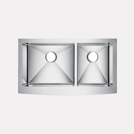 33" Sipsey Stainless Steel 60/40 Offset Double-Bowl Farmhouse Sink - Curved Apron