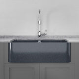 33" Smyrna Smooth Polished Blue Gray Granite 50/50 Double-Bowl Farmhouse Sink