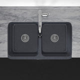 33" Smyrna Smooth Polished Blue Gray Granite 50/50 Double-Bowl Farmhouse Sink