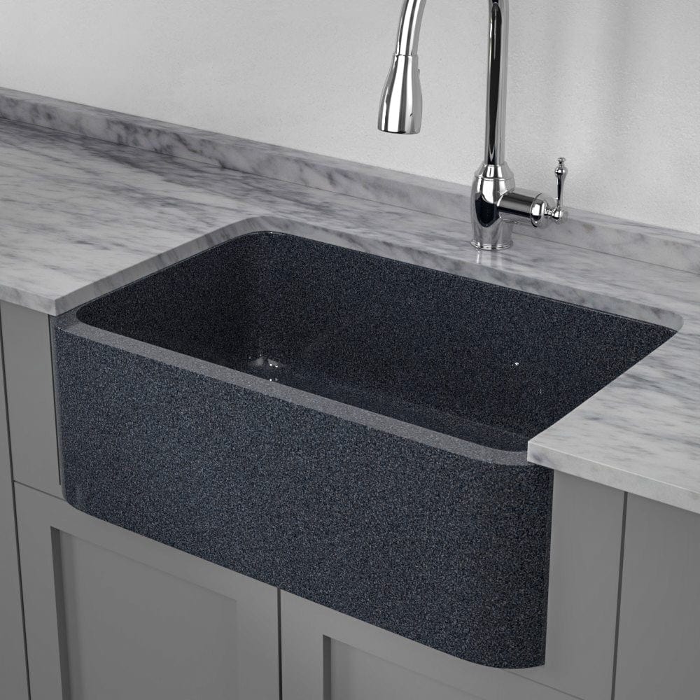 33" Smyrna Smooth Polished Blue Gray Granite Single-Bowl Farmhouse Sink