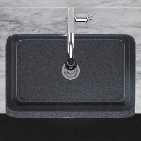 33" Smyrna Smooth Polished Blue Gray Granite Single-Bowl Farmhouse Sink