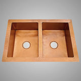 33" Sonora Hammered Copper 50/50 Offset Double-Bowl Drop-In Kitchen Sink