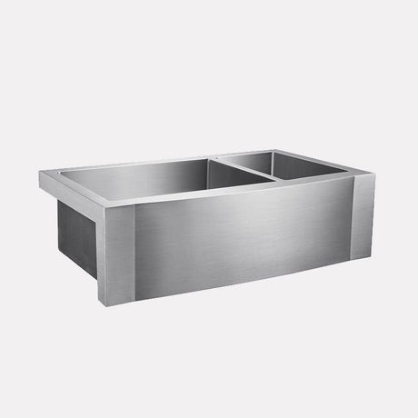 33" Sterrett Stainless Steel 70/30 Offset Double-Bowl Farmhouse Sink - Rippled Apron