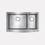 33" Sterrett Stainless Steel 70/30 Offset Double-Bowl Farmhouse Sink - Rippled Apron