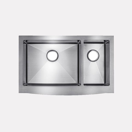 33" Sterrett Stainless Steel 70/30 Offset Double-Bowl Farmhouse Sink - Rippled Apron