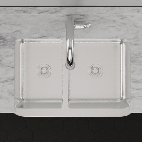 33" Talbert 60/40 Double-Bowl Stainless Steel Farmhouse Sink - Polished Hammered Steel