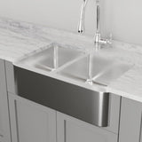 33" Talbert 60/40 Double-Bowl Stainless Steel Farmhouse Sink - Polished Hammered Steel
