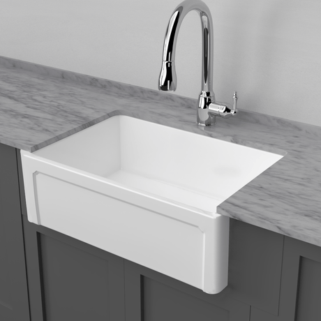 33" Ubel Handcrafted Fireclay Single-Bowl Framed Apron Farmhouse Sink - White
