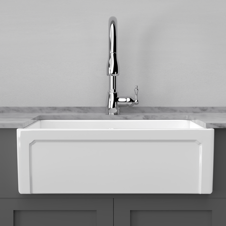 33" Ubel Handcrafted Fireclay Single-Bowl Framed Apron Farmhouse Sink - White