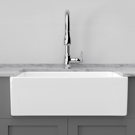 33" Ubel Handcrafted Fireclay Single-Bowl Framed Apron Farmhouse Sink - White