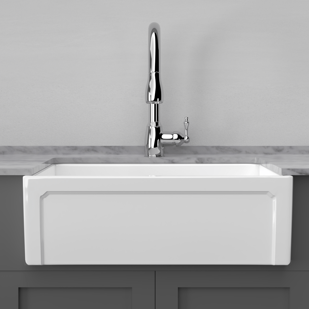 33" Ubel Handcrafted Fireclay Single-Bowl Smooth Apron Farmhouse Sink - White