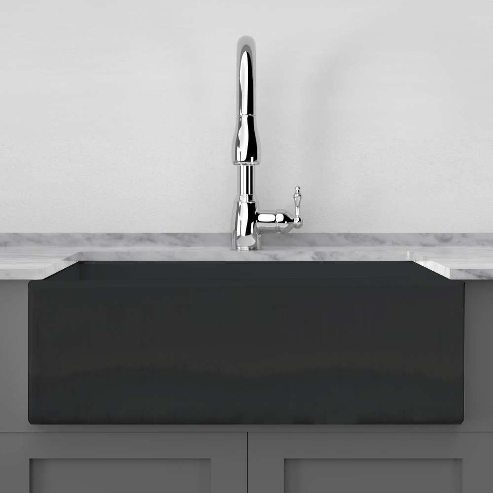 33" Uberto Handcrafted Fireclay Single-Bowl Fluted Apron Farmhouse Sink - Glossy Black