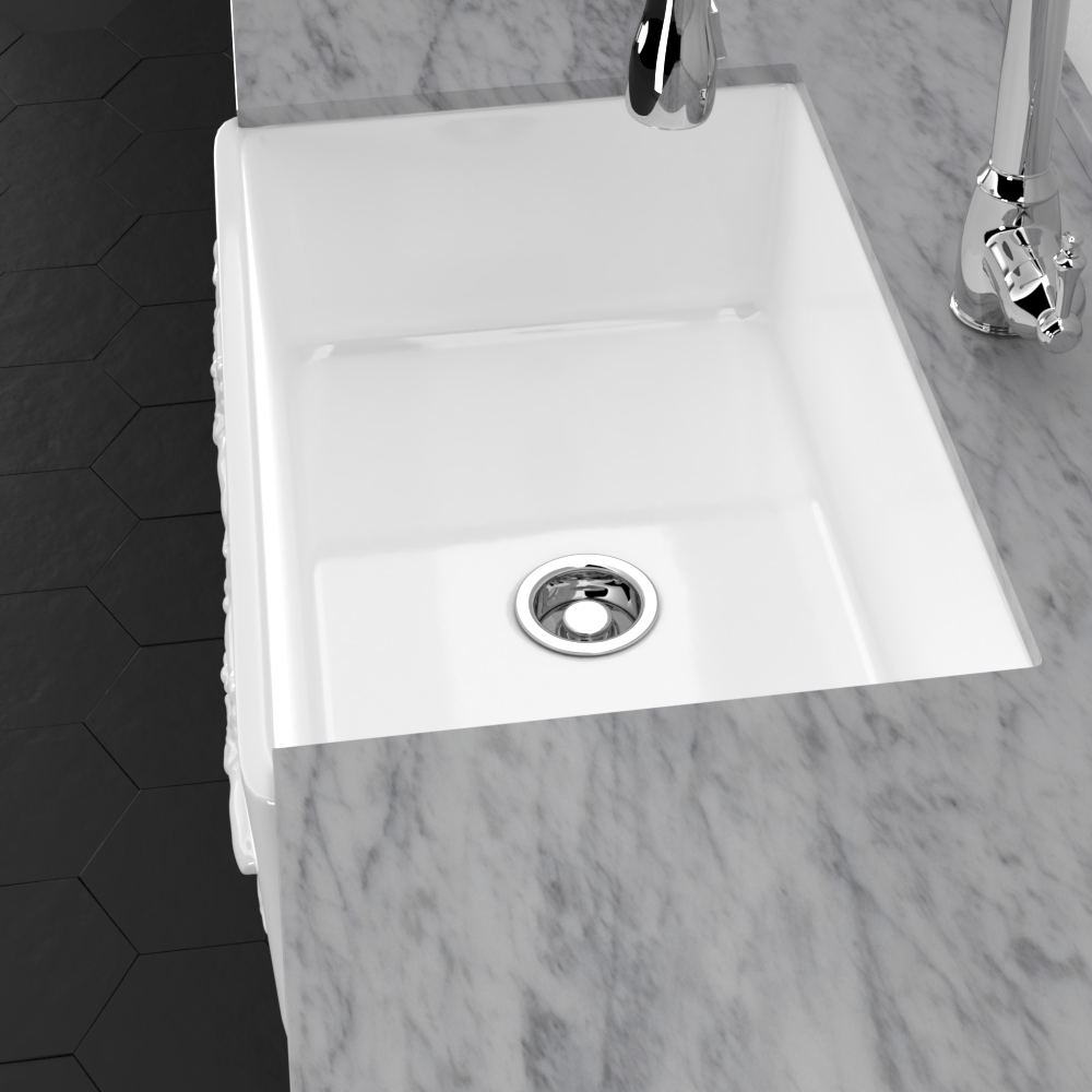 33" Ulan Handcrafted Fireclay Single-Bowl Vine Apron Farmhouse Sink - White