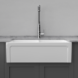 33" Umber Handcrafted Fireclay Double-Bowl Framed Apron Farmhouse Sink - White